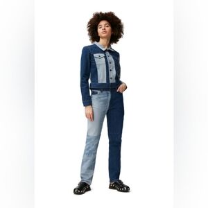 NWT! Ganni x Ahluwalia Patchwork Denim Patchwork Midwaist Straight Leg Jeans